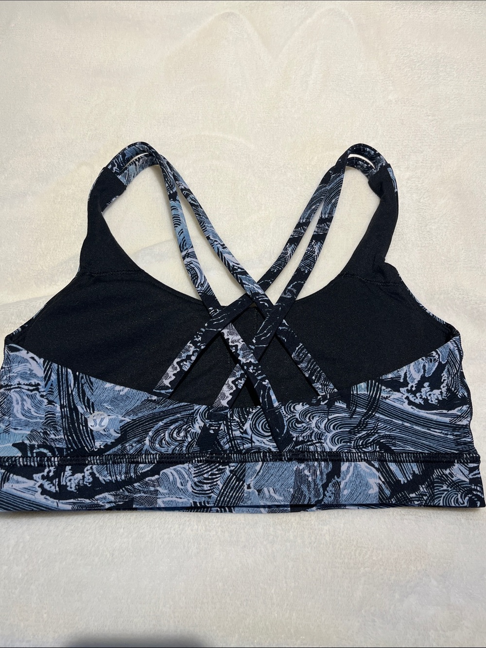 lululemon Energy Black & Light Blue Patterned Strappy Sports Bra Size 6